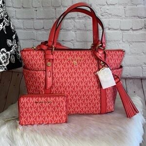 Michael Kors SULLIVAN Tote/JET SET Small Card Case Wallet 2pc Set